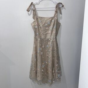 Floral Tulle Beige Dress with Bows - Brand New